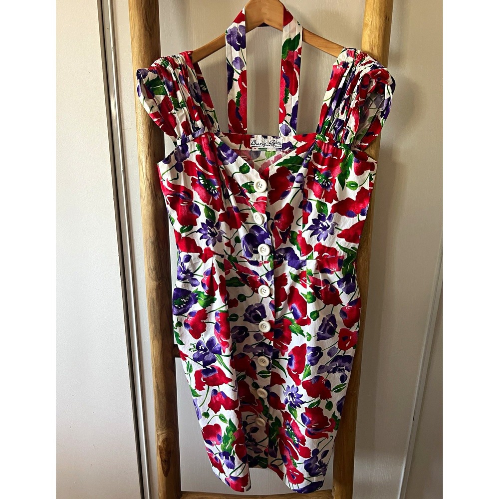 Dany Gigi Womens Multicolor Floral Square Neck Button Front Dress Size 8/10